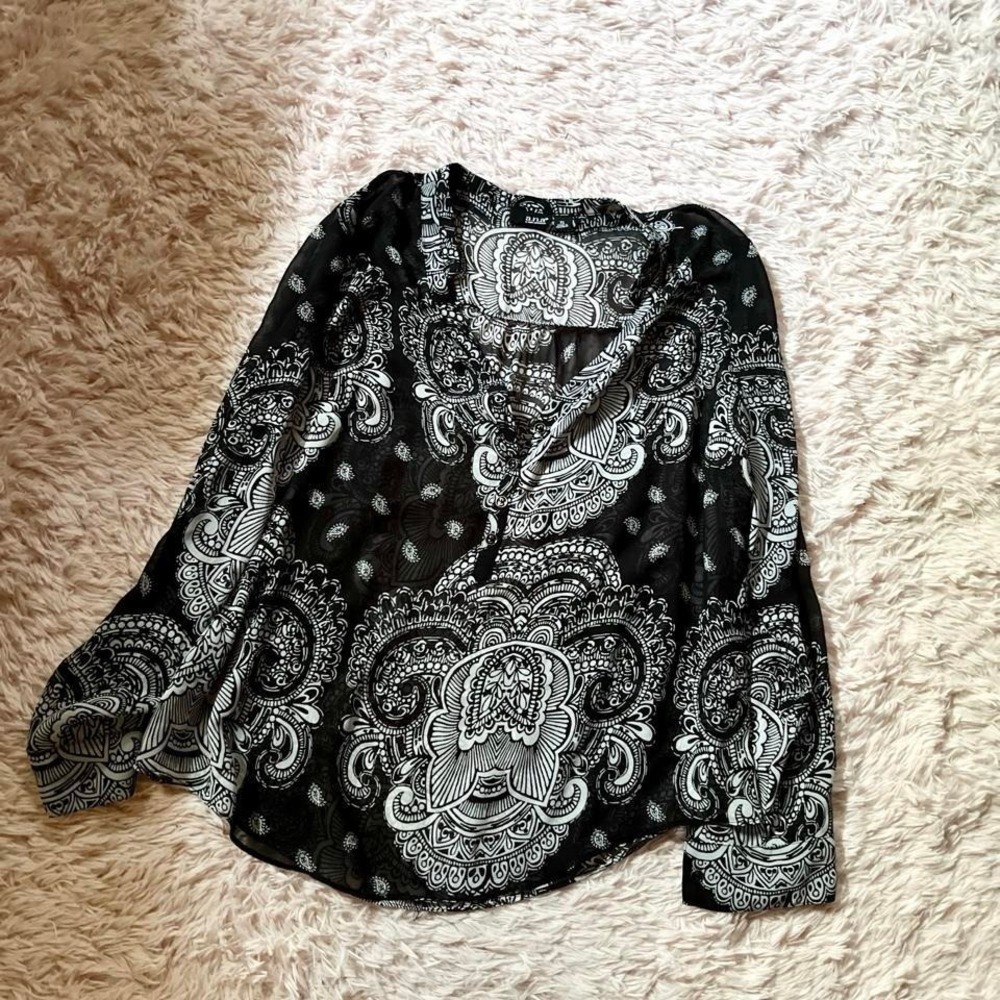 Monochrome Paisley Bandana Western Grunge Whimsygoth Sheer Top Womens XL Rodeo